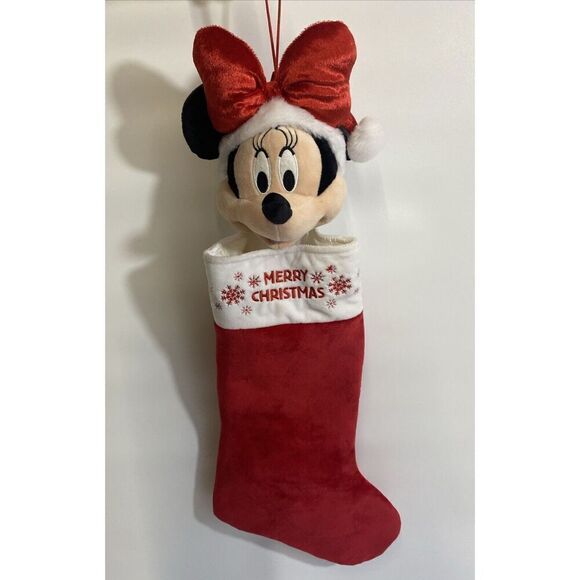Gemmy Disney Mickey & Minnie Mouse Soft Plush Head Christmas Stockings Set NWOT - Picture 7 of 9